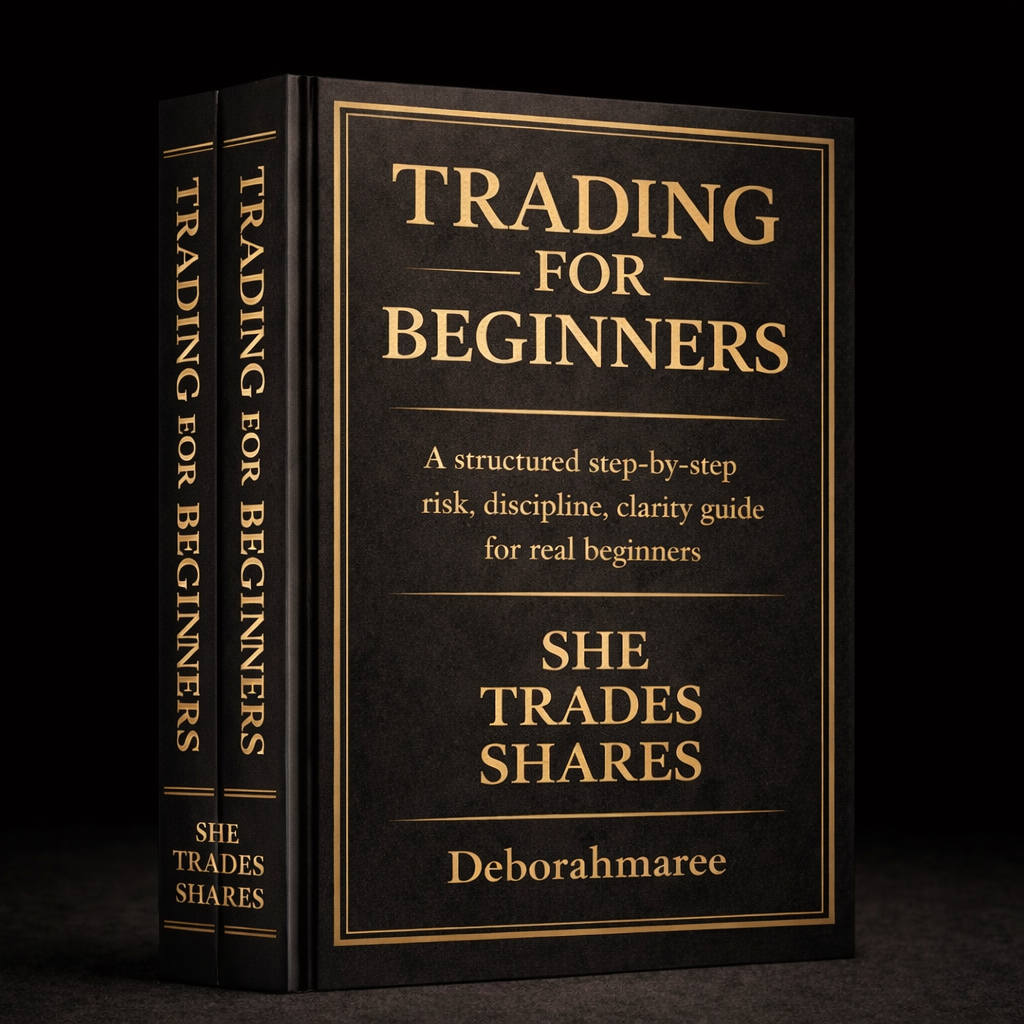 She Trades Shares Trading For Beginners 2026 Edition e-book cover for beginner trading education